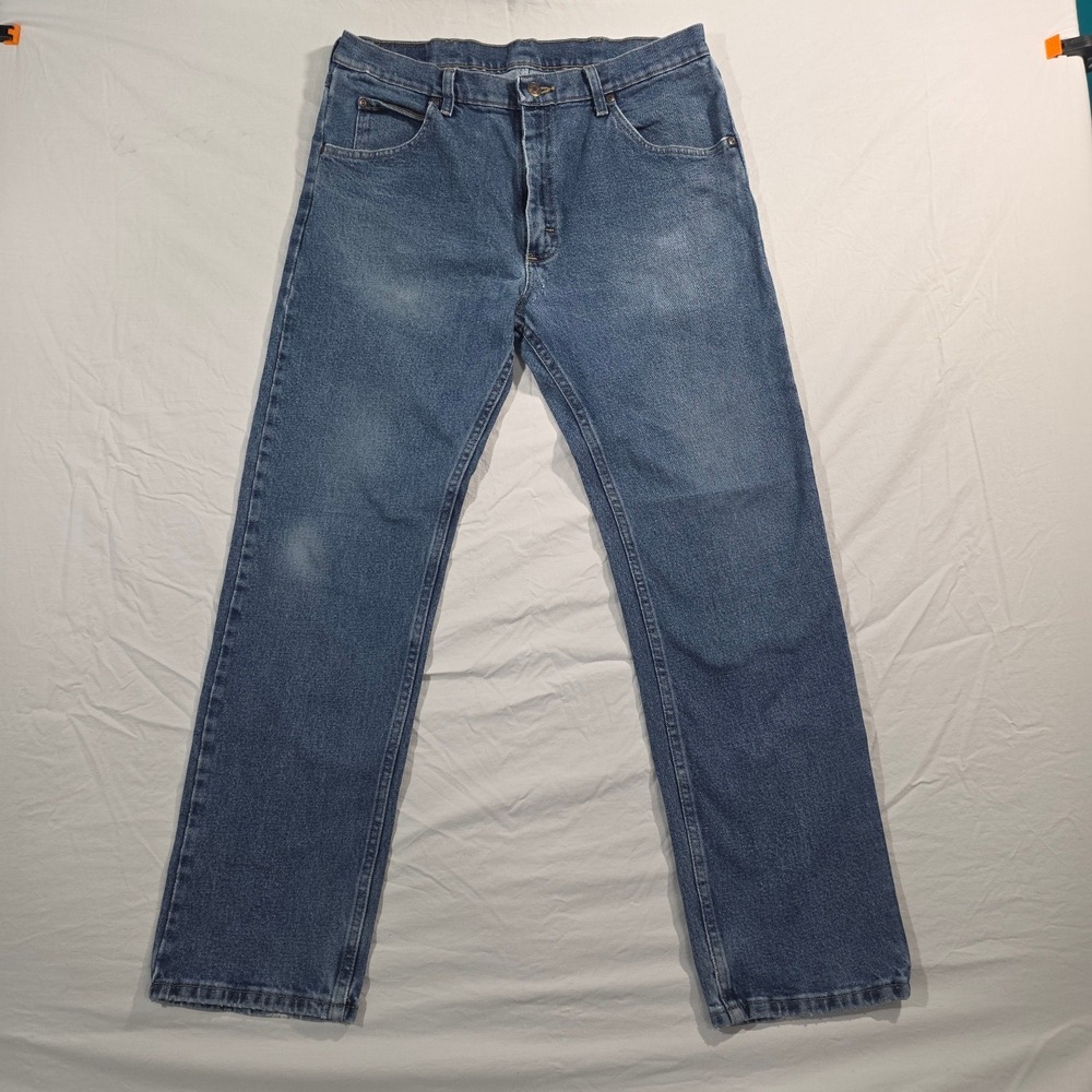Wrangler Premium Quality Straight Leg Jeans 34x30 Blue Cotton Stretch Workwear
